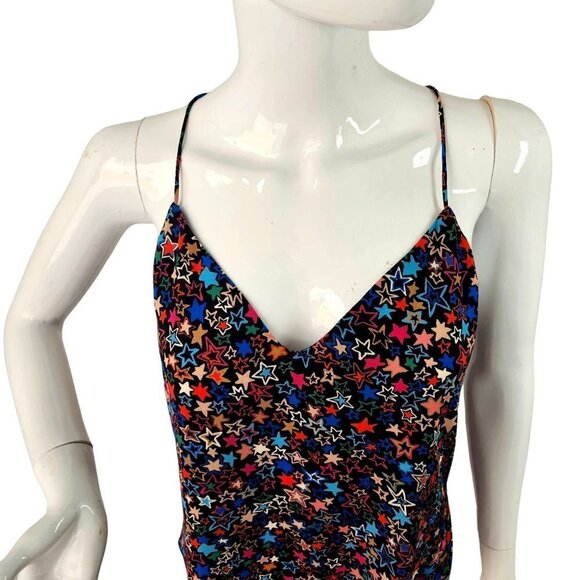 J. Crew T Back Cami Top Black Multicolor Stars Curved Hem Lightweight Size 2 NEW - Picture 4 of 9